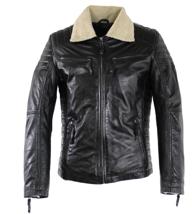 Mens Leatherjacket Biker-Style Ricano Cooper Fur Lambskin Leather 